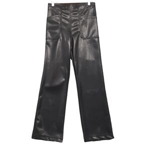 Mono B Women Sz M Black Faux Leather Shiny Stretch Wide Leg Pull On Pants Gothic